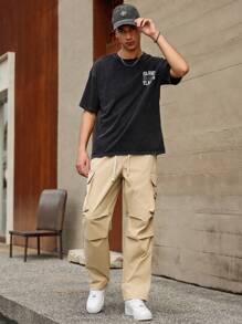 Manfinity Hypemode Men Casual Solid Color Cargo Pants - Khaki - View 3