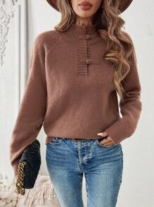 Chiquease Women's Solid Color Raglan Sleeve Elegant Chinese Style Pullover Sweater, Autumn/Winter Knit Pullover Fall Outfit