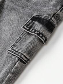 SHEIN Playful Pals 女婴时尚休闲洗水牛仔直筒短裤 - 深灰色 - 查看 8