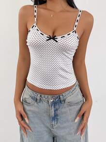 SHEIN SXY 圆点印花休闲无袖上衣，配蝴蝶结装饰