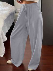 DAZY 1 szt. Damskie spodnie w paski z prostymi nogawkami, casualowe, jesienne - Szary - Zobacz 1