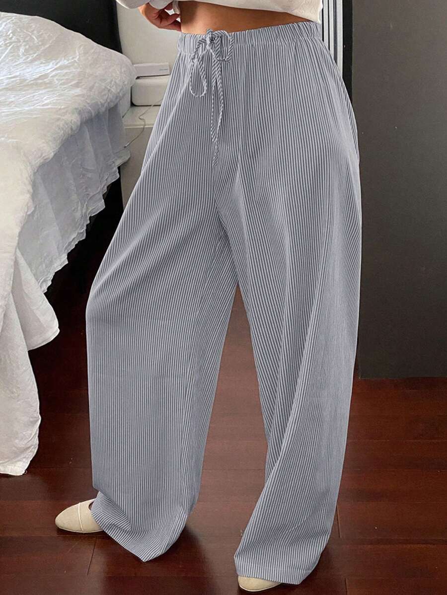 DAZY 1 szt. Damskie spodnie w paski z prostymi nogawkami, casualowe, jesienne - Szary - Zobacz 1