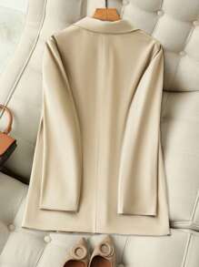 Chiquease Women's Solid Color Lapel Neck Long Sleeve Office Blazer Jacket, Autumn Winter Fall Cloth For Women - Apricot - View 2