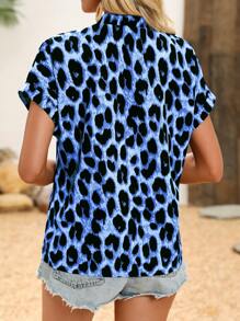 EMERY ROSE Camisa de moda con cuello en V, manga de murciélago y estampado de leopardo para mujeres en verano