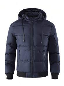 Manfinity Homme Abrigo con capucha acolchado, bolsillo con solapa y cordón ajustable para hombre, estilo holgado