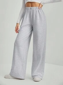 SHEIN Tall 女士休闲贴花阔腿宽松运动裤 - 灰色 - 查看 6