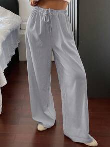 DAZY 1 szt. Damskie spodnie w paski z prostymi nogawkami, casualowe, jesienne - Szary - Zobacz 5