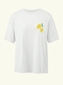SHEIN LUNE Limoncello When Life Hands You Lemons Make Lemonade Lemon Pattern Relaxed Fit Short Sleeve Graphic Tee - White - View 5