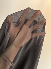 Chiquease Women's Elegant Casual Solid Color Mesh Contrast Ruffle Fishtail Hem Floral Decorated A-Line Skirt - Black - View 5