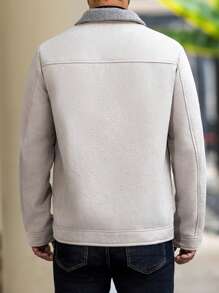 Manfinity Homme Men's Casual Simple Solid Color Turndown Collar Long Sleeve Jacket, Going Out Long Sleeve Jacket, For Friends, Husband, Boyfriend Gifts