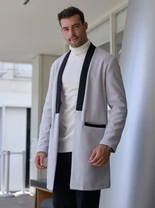 Manfinity Mode Chaqueta de punto de negocios con bloqueo de color, solapa de moda, manga larga para hombres - Multicolor - Ver 1