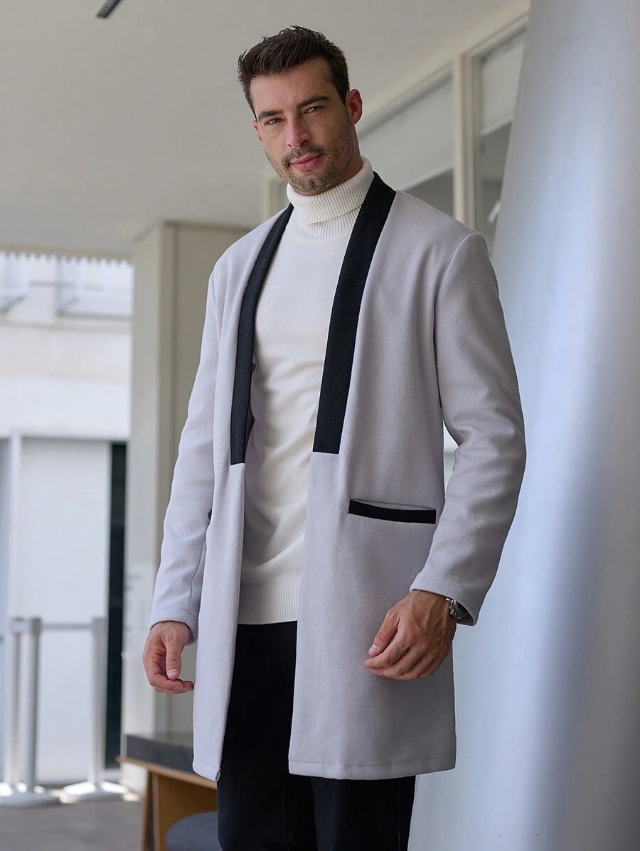 Manfinity Mode Chaqueta de punto de negocios con bloqueo de color, solapa de moda, manga larga para hombres - Multicolor - Ver 1