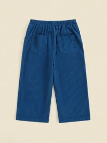 THE HAPPY LOOK Young Boys' Basic Casual Straight-Leg Pants With Elastic Waist, Slant Pockets, Corduroy Fabric, For Autumn & Winter