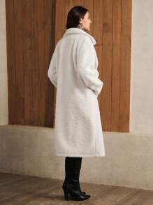 Anewsta Fluffy Jacket, Loose Fit, Mid-Length, Thickened, For Women - White - View 7