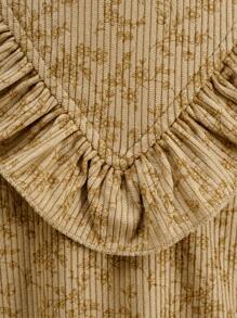 SHEIN Young Girl' Fashionable Casual Basic Sweet  Elegant Corduroy Floral Fabric 3D Warm Comfortable Cozy Vivid Suitable For Party, Gathering, Outing, Shopping, Vacation, Daily Wear, Spring, Autumn, Winter, Sweet  Sweetheart Fitted Long Sleeve Dress