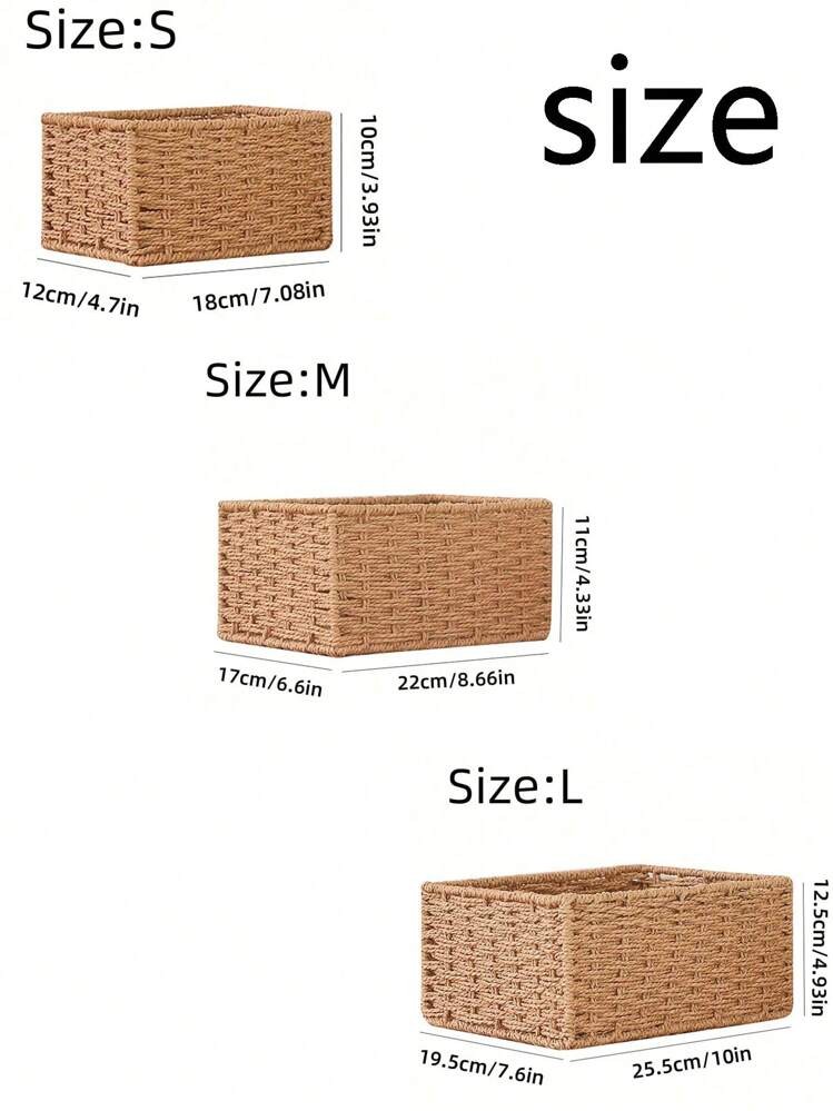 1 件 S/M/L 编织收纳篮，手工制作的桌面整理篮收纳篮，适用于卧室、客厅、书房、浴室和办公室，可选 S+M+L 套装 - 棕色 - 查看 4