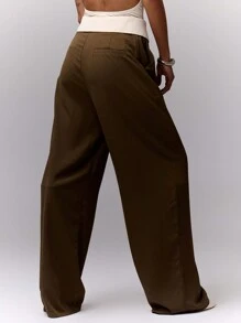 MUSERA 双色翻边裤 优雅夏季性感时尚 - 橄欖綠 - 查看 2