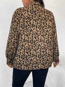 SHEIN Frenchy Plus Size Leopard Print Casual Utility Shacket Fall/Winter - Multicolor - View 2