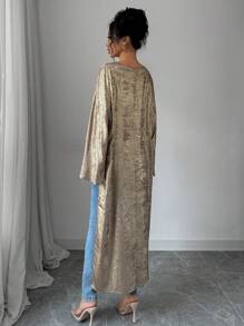 Selianne 3/4 袖不对称斗篷风格宽松闪亮衬衫，休闲春秋季节日派对服装