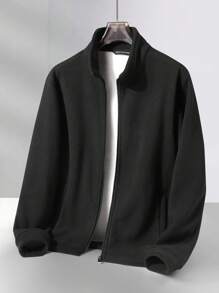 Chillumni Men's Autumn And Winter Stand Collar Loose Casual Fleece Jacket With Shake Grain, Long Sleeves