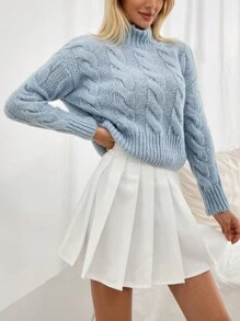 EURMUSE Women Baby Blue Braid Detailed Soft Touch Sweater - Baby Blue - View 5