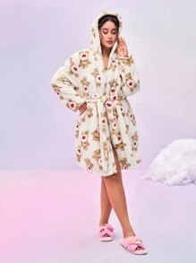 SHEIN X Care Bears Áo choàng rộng rãi thêu hình trái tim lông nhân tạo màu trắng và đỏ tía cỡ lớn thu/đông Y2K dễ thương mơ mộng - Nhiều màu - Xem 8