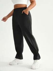 SHEIN Sports Plus Size Women Loose Sports Pants - Black - View 1