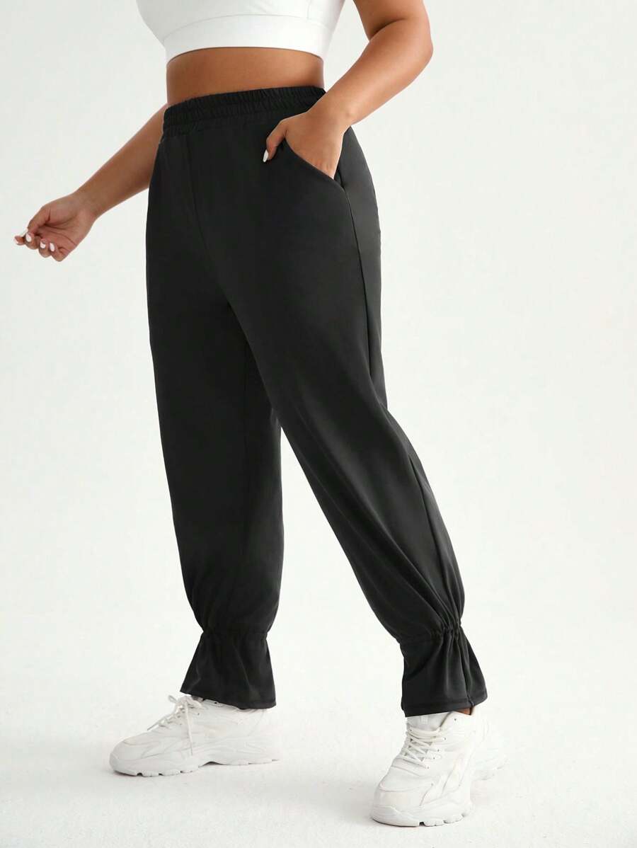 SHEIN Sports Plus Size Women Loose Sports Pants - Black - View 1