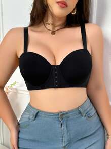 Plus Size Women Front Closure Cup Bra - Black - View 1
