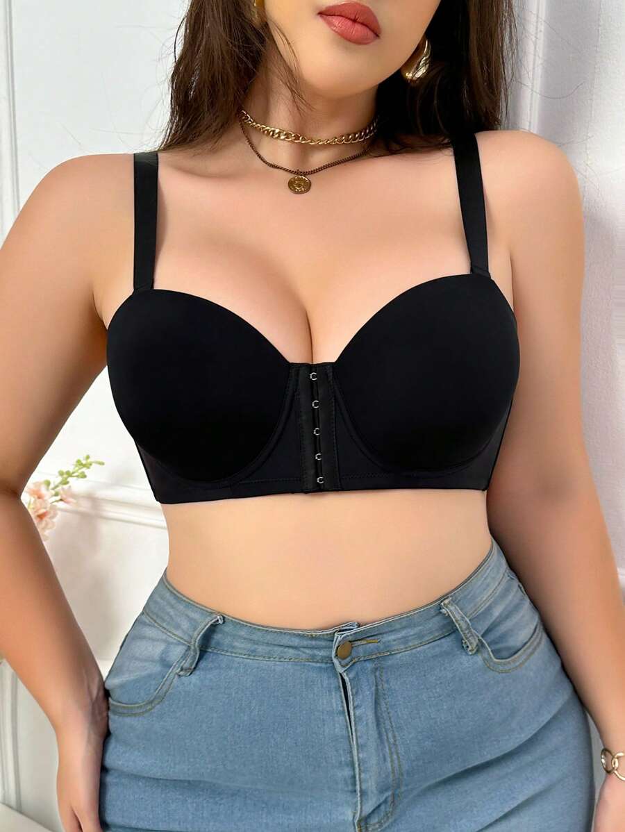 Plus Size Women Front Closure Cup Bra - Black - View 1