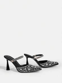 CUCCOO TILAWA Pointed Toe Glitter Party High Heels For Women Fall - Black - View 4