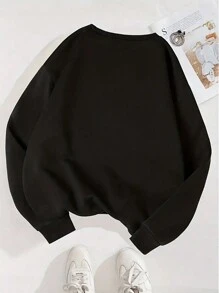 年轻男孩休闲舒适汽车和字母印花圆领运动衫 - 黑色 - 查看 2