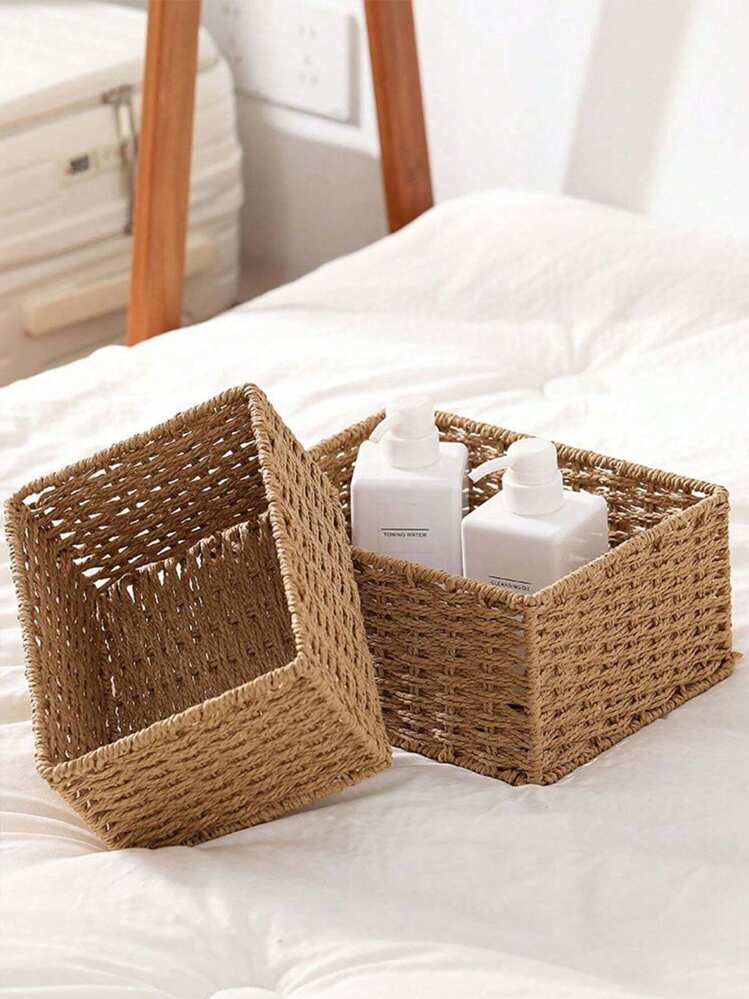 1 件 S/M/L 编织收纳篮，手工制作的桌面整理篮收纳篮，适用于卧室、客厅、书房、浴室和办公室，可选 S+M+L 套装 - 棕色 - 查看 6