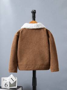 SHEIN Young Boy Casual Fuzzy Patchwork Jacket, Autumn/Winter - Brown - View 2