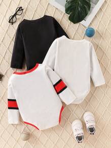 3pcs/Set Baby Boys Sports Casual Cute Basketball & Football Graphic Print Long Sleeve Romper, Suitable For Outdoor, Party, Photo Shoot All Seasons