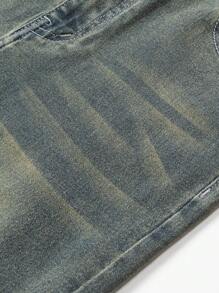 SHEIN Teen Girls' Fashionable Distressed Denim Jeans With Rhinestone Cross Embellishments And Flared Legs - Medium Wash - View 7