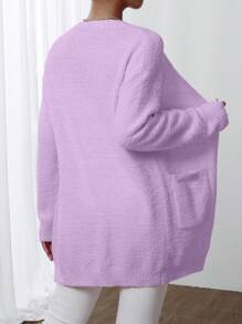 Chiquease Áo khoác cardigan nữ màu trơn, vai rớt, có túi, thích hợp cho mùa Thu/Đông. - Màu tím - Xem 2