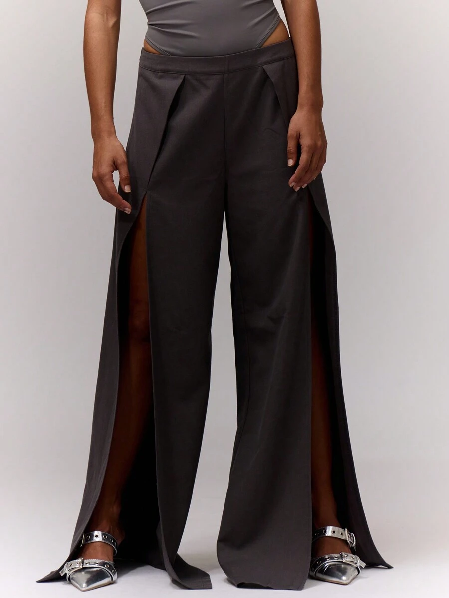 MUSERA Pantalones con pierna extremadamente ancha y abertura, elegantes, de verano, sexy y con estilo casual - Gris Oscuro - Ver 1