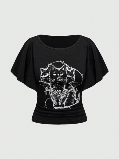 Hippie Women's Round Neck Short Sleeve Batwing Sleeve Fashion Fitted Charming T-Shirt