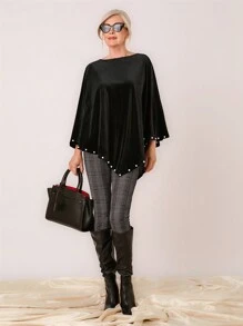 Miaspire Women's Oversized Crew Neck Batwing Sleeve Faux Pearl Decor Casual Blouse, Spring And Summer
