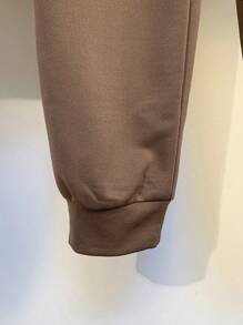 SHEIN 2pcs/Set Teen Boys Casual Patchwork Contrast Color Crew Neck Sweatshirt And Brown Drawstring Pants Set, Suitable For Autumn, Winter, School, Home, Daily, Sports, Birthday Party, Outing, All-Match Versatile Thermal Lined - Multicolor - View 3