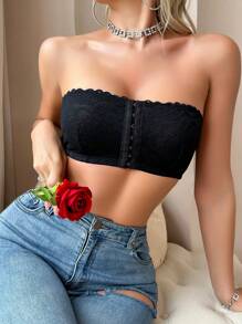 Áo hai dây ren gợi cảm cài nút phía trước - màu đen - Xem 5