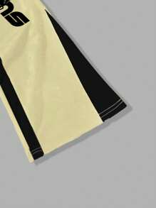 Manfinity EMRG Men's Casual Colorblock Letter Print Drawstring Waist Set - Khaki - View 4