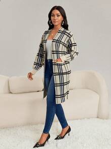 SHEIN Lady 春夏休闲优雅工作格子条纹女式开衫女式外套、长袖上衣 - 彩色 - 查看 5