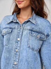 SHEIN 孕妇纽扣长袖时尚街头风格牛仔夹克