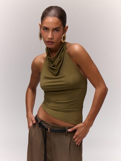 MUSERA Going Out Tops Draped Asymmetric Halterneck Top Holiday Ibiza Everyday Capsule Wardrobe Night Out Club Sexy