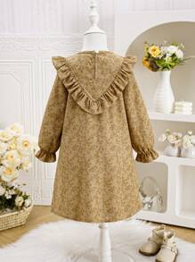 SHEIN Young Girl' Fashionable Casual Basic Sweet  Elegant Corduroy Floral Fabric 3D Warm Comfortable Cozy Vivid Suitable For Party, Gathering, Outing, Shopping, Vacation, Daily Wear, Spring, Autumn, Winter, Sweet  Sweetheart Fitted Long Sleeve Dress