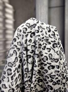 SHEIN LUNE Chaqueta de punto informal con estampado de leopardo para mujer de talla grande - Gris - Ver 7