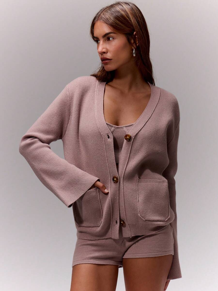 MUSERA Knitted Cardigan With Pockets Y2k Spring Casual Cute 90's Sun - Apricot - View 1