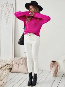 SHEIN LUNE Dames ronde hals lange mouw modieuze dagelijkse casual effen kleur minimalistische stijl trui